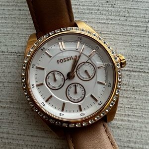 Fossil rose gold with leather band watch